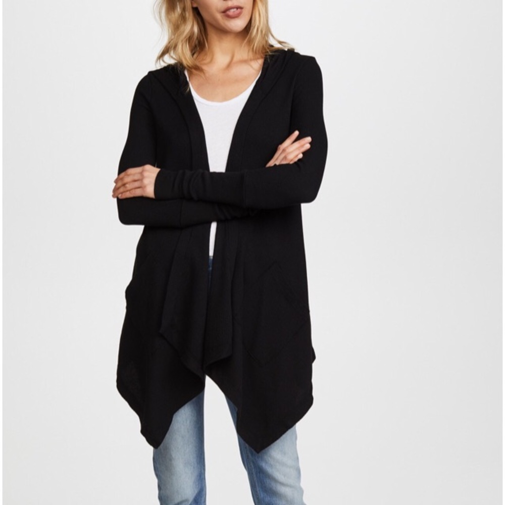 Splendid Waffle Knit Hoodie Cardigan, Black, S